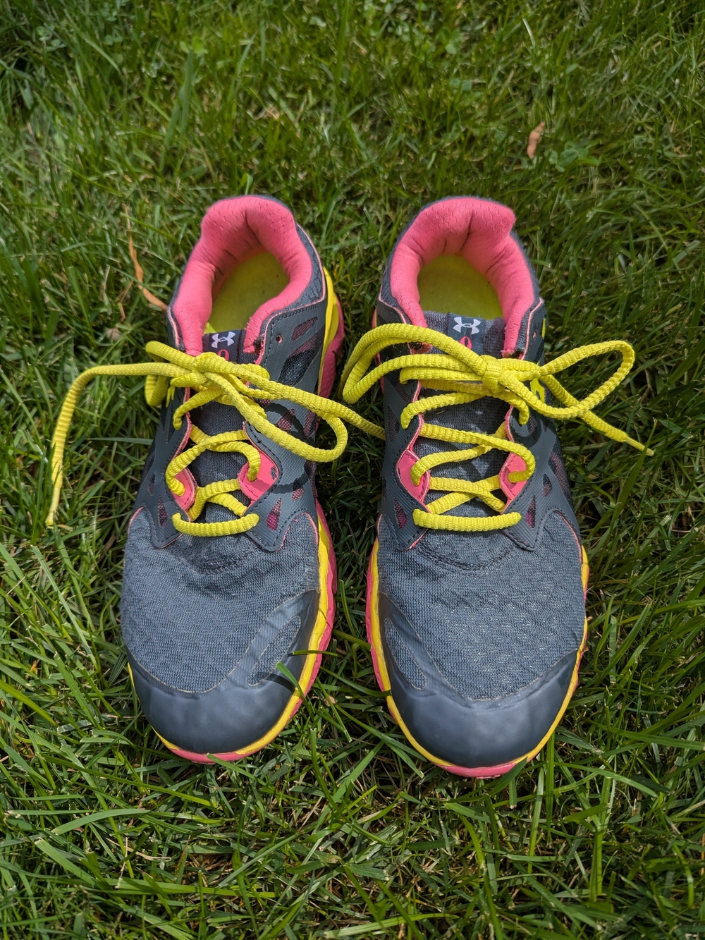 Under Armour Women's Gray Sneakers with Pink Interior and Yellow Laces